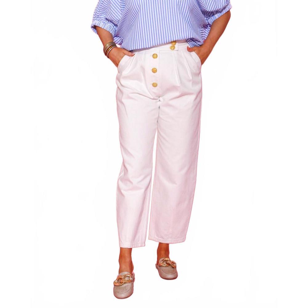 NEW ENGLISH FACTORY trouser pants with gold buttons in white
